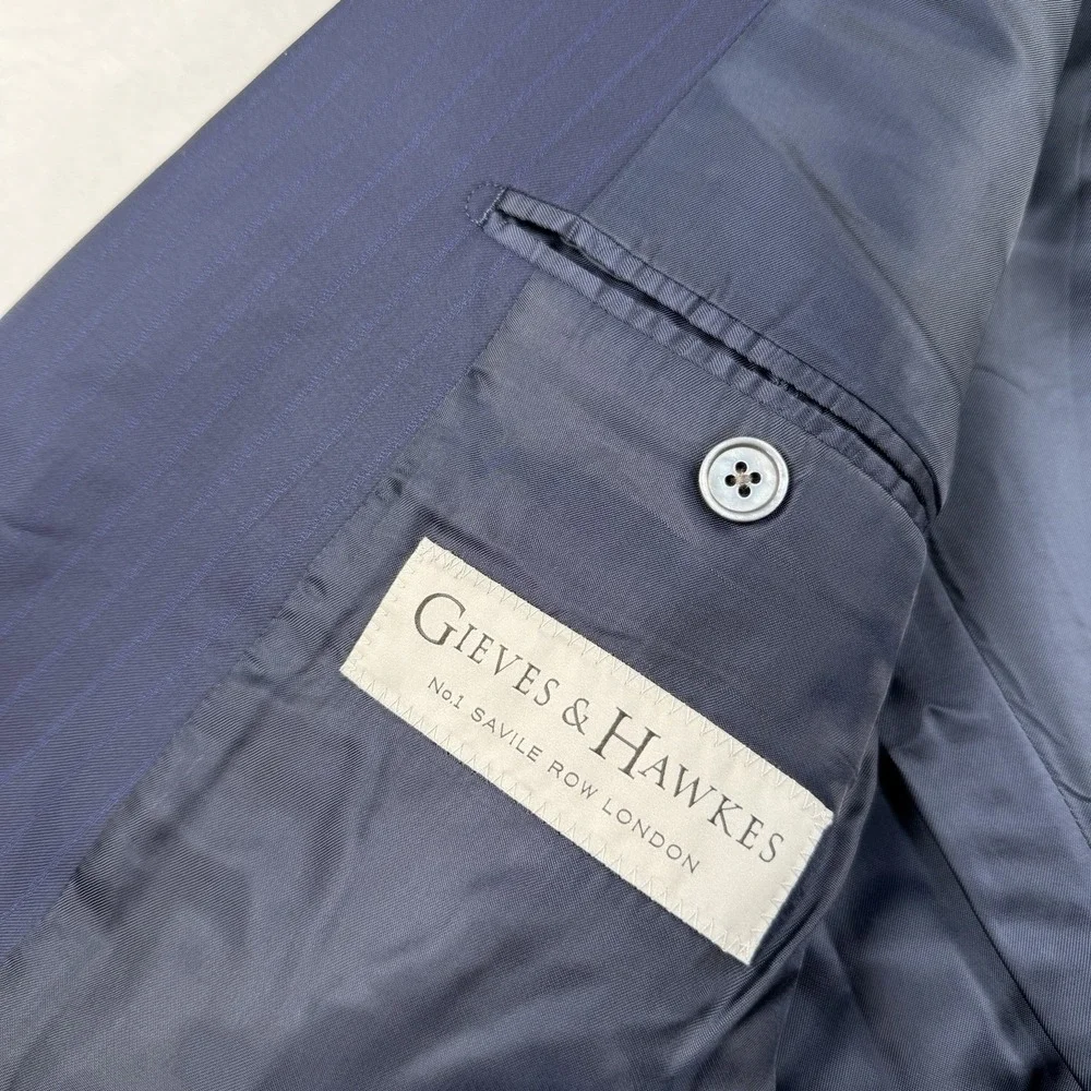 Gieves & Hawkes BESPOKE Blazer Sport Coat Men's 42R Navy Blue Shadow Stripe